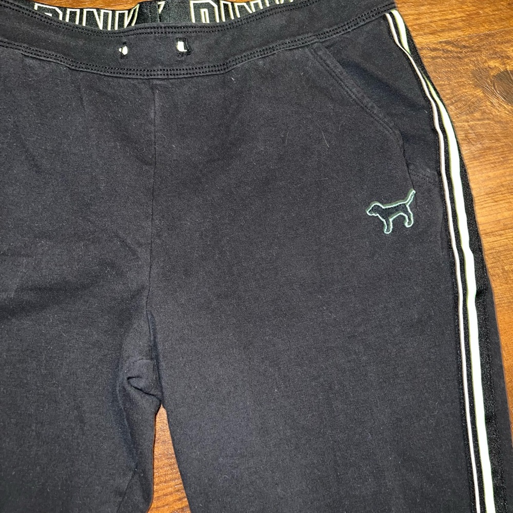 PINK Victoria's Secret Y2K Black Joggers Neon Green Logo Contrast Stripes Size S - Picture 4 of 7